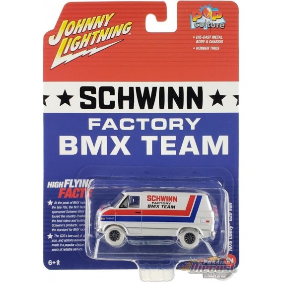 CHASE CAR Schwinn 1976 Chevy Van G20 BMX/Freestyle Bikes en blanc - Johnny Lightning 1/64 - JLSP311GR