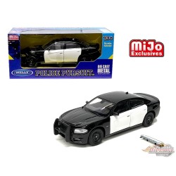 2016 Dodge Charger R/T Police Pursuit (Bicolore uni noir et blanc) MiJo Exclusives - Welly 1/24 - 24079P WBKWH