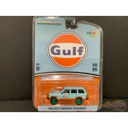 GreenMachine Indonesia Exclusive 1986 Jeep Cherokee Wagoneer GULF Livery Limited Edition - 1/64 Greenlight - 51523GR