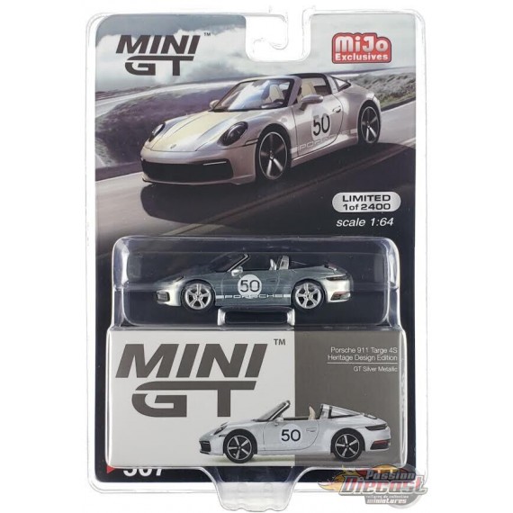 CHASE CAR Porsche 911 Targa 4S Heritage Design Edition GT Argent Métallisé - Mini GT - 1:64 - MGT00507GR Passion Diecast