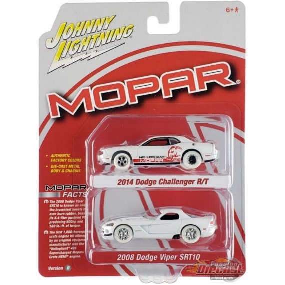 CHASE CAR Mopar Pack - 2008 Dodge Viper SRT 10 - 2014 Dodge Challenger R/T - Set of 2 - Johnny Lightning - 1:64 - JLSP319 BGR