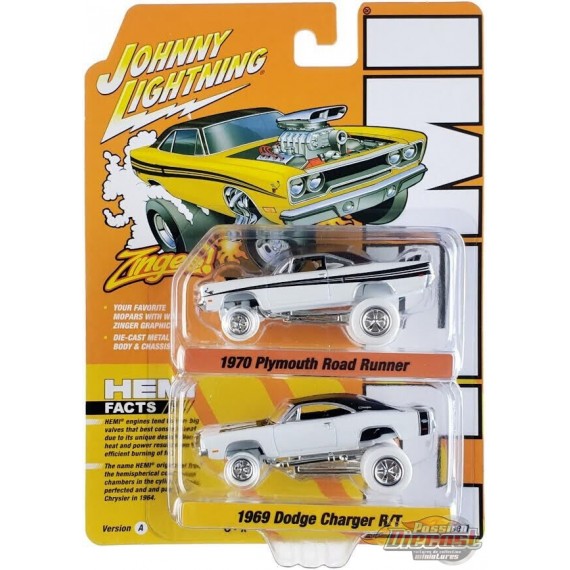 CHASE CAR Hemi Zinger Pack - 1970 Plymouth Road Runner - 1969 Dodge Charger - Set of 2 - Johnny Lightning - 1:64 - JLSP318 AGR