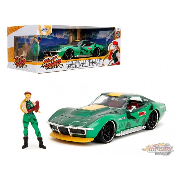 Street Fighter Cammy & 1969 Chevrolet Corvette Stingray ZL1 Green - Hollywood Rides - Jada 1/24 - 30837 -  Passion Diecast