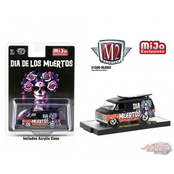 1971 Chevrolet Van With Surf Board - Dia De Los Muertos 2023 - Mijo Exclusives - M2 Machine - 1:64 - 31500-MJS62 Passion Diecast