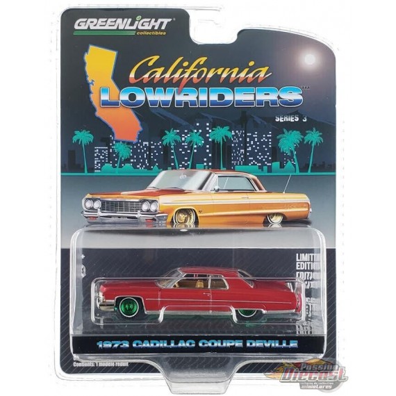 GreenMachine 1973 Cadillac Coupe deVille en marron personnalisé - California Lowriders Series 3 - 1/64 Greenlight - 63040 EGR