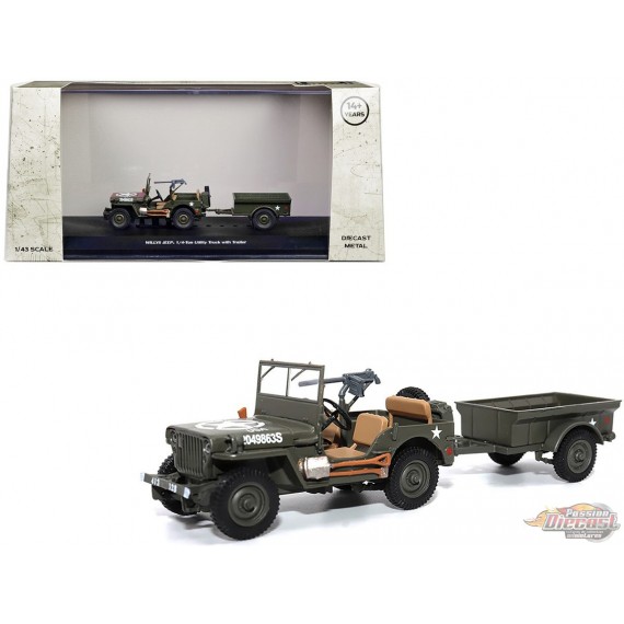 Jeep Willys  1/4-Ton Utility Truck Olive Drab with Trailer "US Army" AFVs of WWII  1:43  23200-44