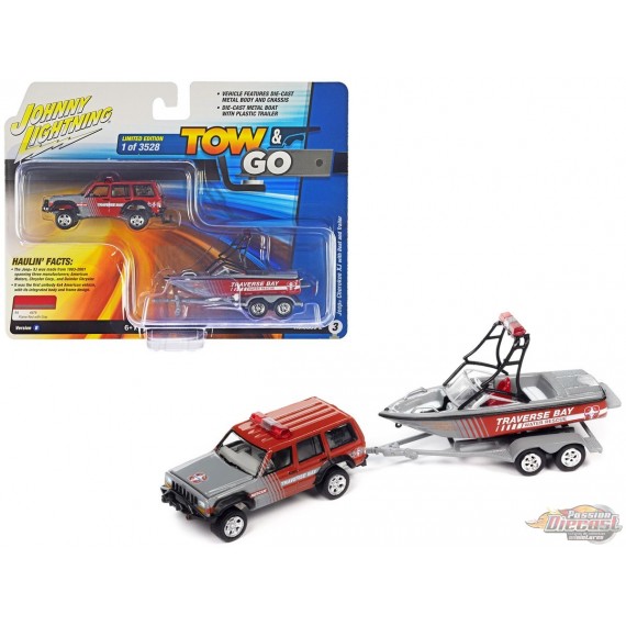 Jeep Cherokee 1988 avec bateau Mastercraft et barre lumineuse - Truck&Trailers - Johnny Lightning 1:64 - JLSP352 B