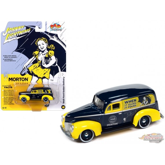 Morton Salt - 1940 Ford Sedan Delivery in Dark Blue and Yellow - Johnny Lightning - 1/64 - JLSP349 Passion Diecast