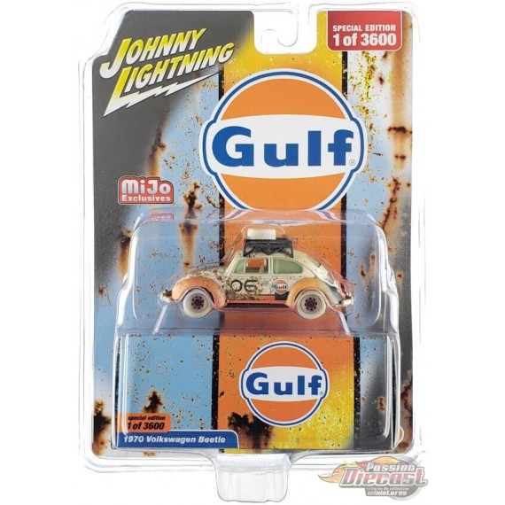 (CHASE) 1970 Volkswagen Beetle Gulf Weathered avec support Bleu - Limited 3 600 - Johnny Lightning 1/64 - JLCP7453GR