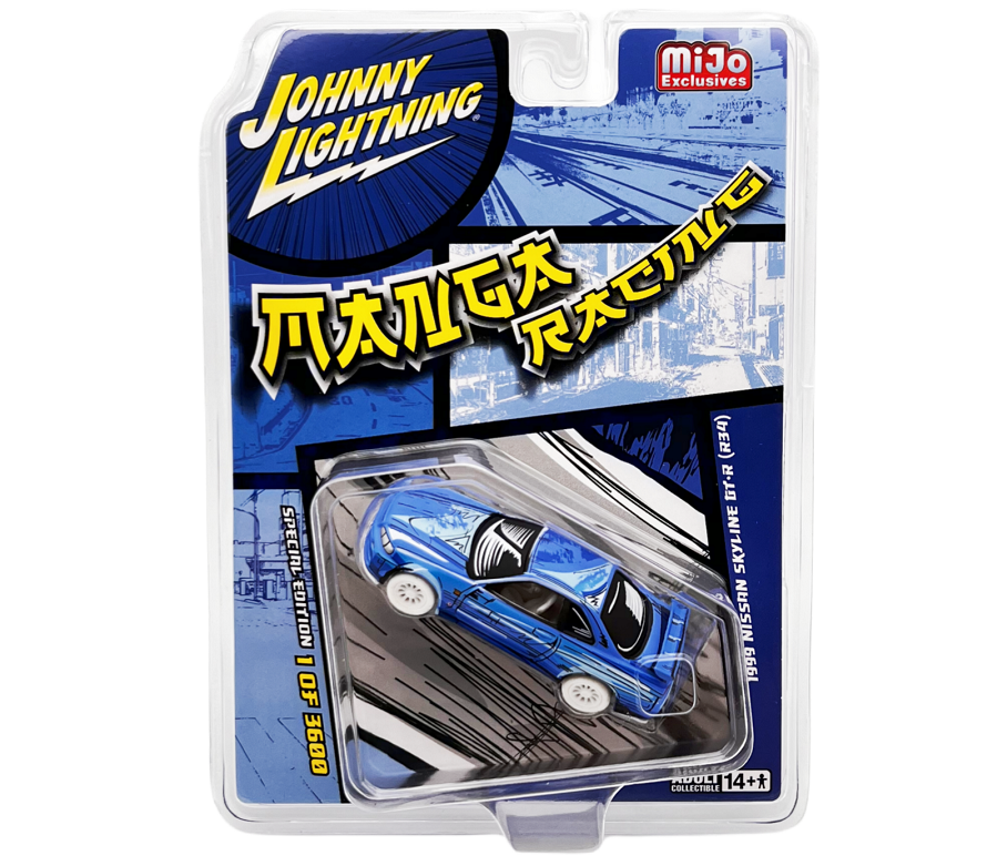 (CHASE) 1999 Nissan GT-R R34 Manga Racing - Blue - Mijo Exclusives Limited  3,600 Pieces - Johnny Lightning - 1/64 - JLCP7455GR