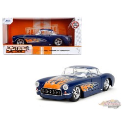 1957 Chevrolet Corvette - Dark Blue with Flames - Bigtime Muscle - Jada - 1/24 - 35031 - Passion Diecast 