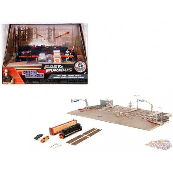 Scène finale de train de course de Fast and Furious - Diorama Hollywood Rides Nano - Jada - 1/87 - 34915 Passion Diecast