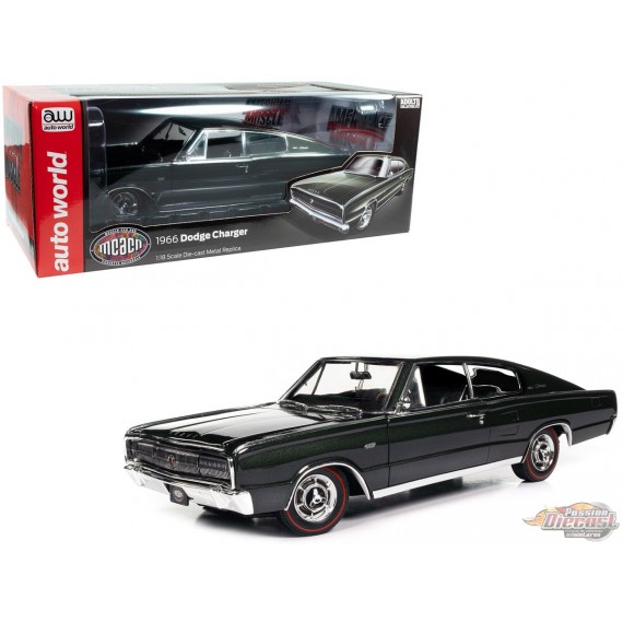 1966 Dodge Charger Dark Green Metallic  -  (MCACN)  - Auto World / American Muscle - 1/18 - AMM1320