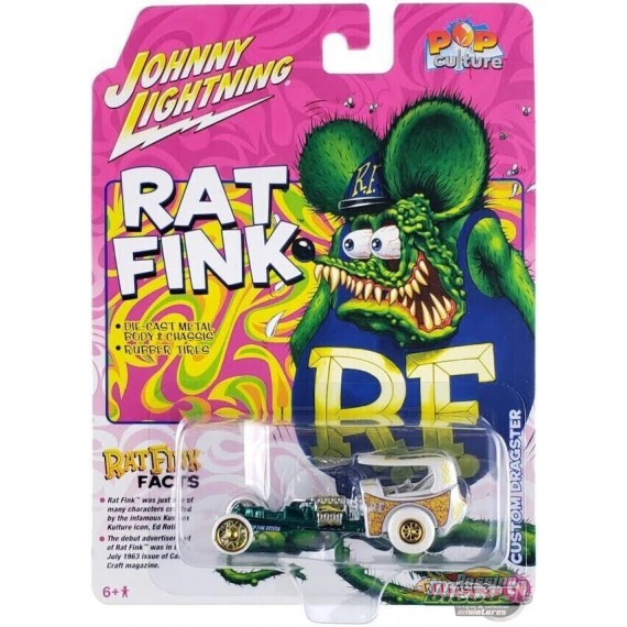 (CHASE) RAT FINK - Dragster in Green and Fuscia Metal Flake - Johnny Lightning - 1/64 - JLSP345GR Passion Diecast