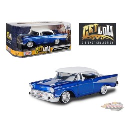 1957 Chevrolet Bel Air Lowrider - Bleu avec toit blanc - Get Low - Motormax 1-24 - 79030 BL - Passion Diecast