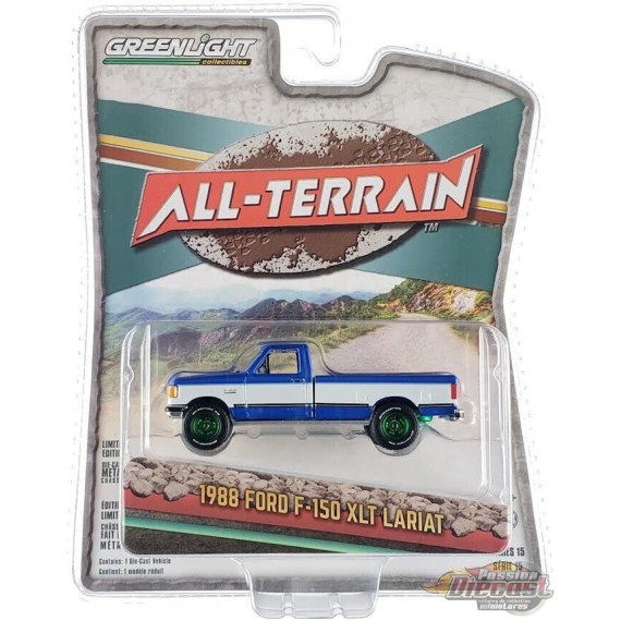 (GreenMachine) 1988 Ford F-150 XLT Pickup en deux tons bleu et blanc - All-Terrain Series 15 - 1/64 Greenlight - 35270 DGR