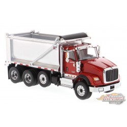 International HX260 Tandem Truck with Pusher Axle Red with Ox Bodies Stampede Dump Bed - Diecast Master 1/50 - 71076