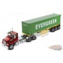 (Free shipping) Western Star 4700 Day Cab Red with Yellow Skeletal Trailer and 40' EverGreen with Container - DM - 1/50 - 71049