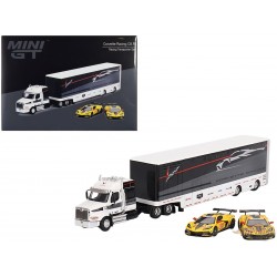 Chevrolet Corvette C8R Racing Cars no.3 & no.33 Winners with Western Star Transporter - MINI GT 1/64 - MGTS0009