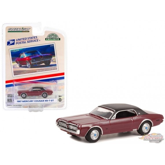 (USPS) 2022 Pony Car Stamp Collection Artist Tom Fritz - 1967 Mercury Cougar XR-7 GT - Hobby Exclusive - 1/64 Greenlight - 30371