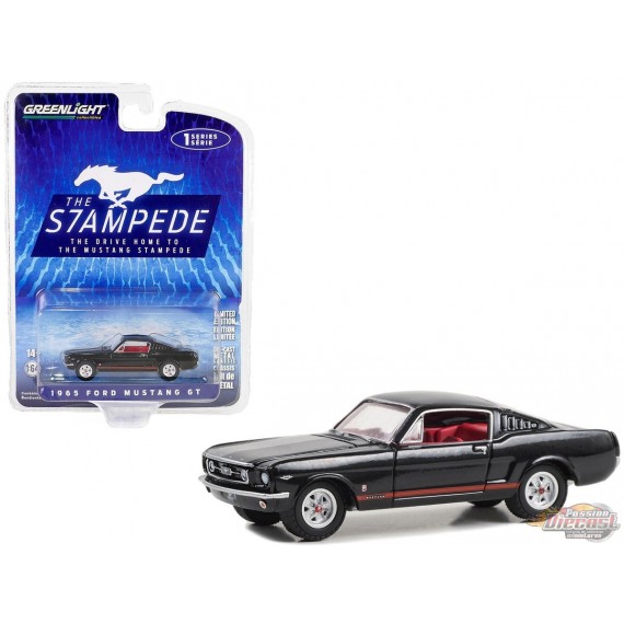 1965 Ford Mustang GT Raven Black with Red Stripes - The Drive Home to the Mustang Stampede Series 1 - 1/64 Greenlight - 13340 A