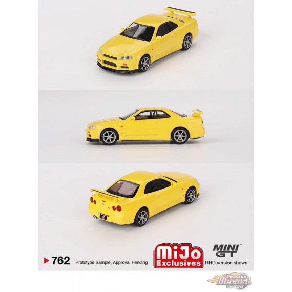 Nissan Skyline GT-R (R34) V-Spec Jaune Éclair - Mini GT - 1:64 - MGT00762 Passion Diecast