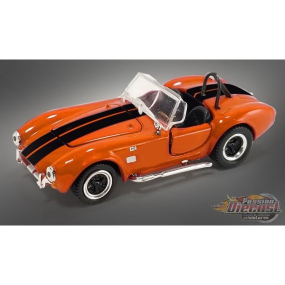 1965 SHELBY COBRA 427 S/C - ORANGE W/ BLACK STRIPES -  Shelby Collectibles 1/64 - SC-705-O - Passion Diecast 