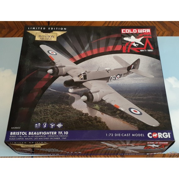 (Usagé - Lire) Bristol Beaufighter TF.10 / RAF 45 Sqn OB-J / Op. Firedog - Malaysia 1949 / Corgi Aviation 1:72 - AA28602