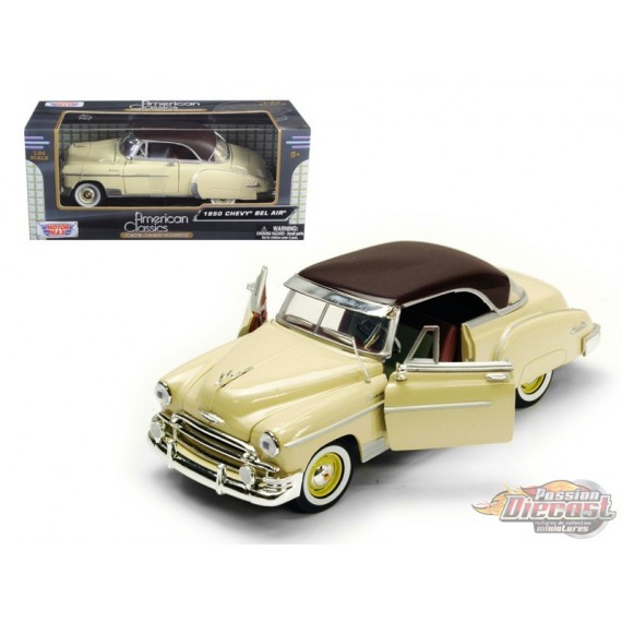 1950 Chevrolet Bel Air (jaune avec dessus marron) - Motormax 1-24 - 73268AC YL - Passion Diecast 