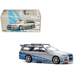 NISSAN STAGEA R34 BLEU/ARGENT - Pop Race 1:64 - PR640060 -  Passion Diecast 