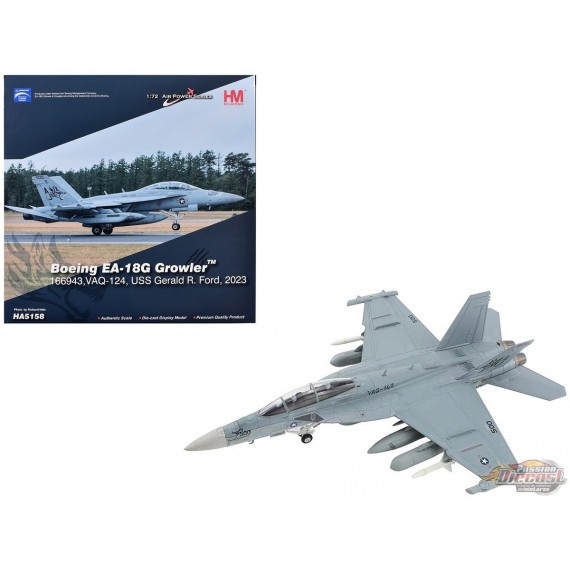 Boeing EA-18G Growler / USN VAQ-142 Gray Wolves, AJ500, USS Gerald R. Ford, 2023, avec BNG / Hobby Master 1:72 HA5158