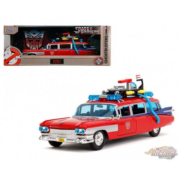 Ghostbusters x Transformers Ecto-1 avec Optimus Prime Graphics - Rouge - Hollywood Rides - Jada - 1/24 - 35466