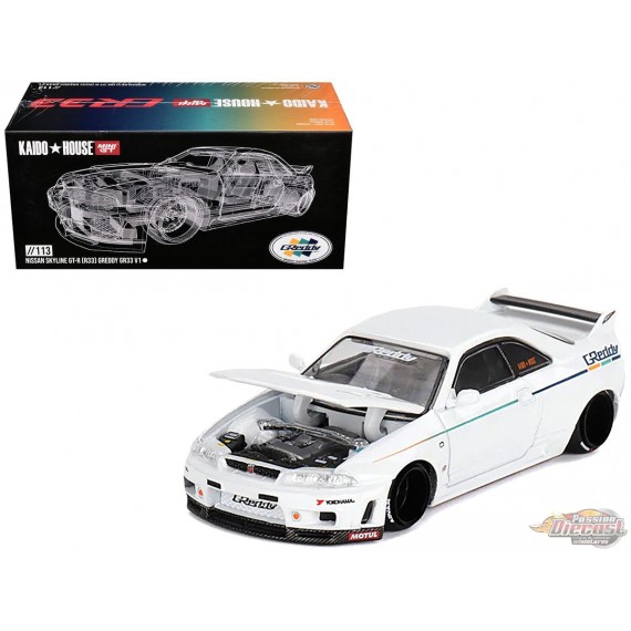 Kaido★House - Nissan Skyline GT-R (R33) Greddy GR33 V1 - White - Mini GT - Mijo Exclusives - 1/64 - KHMG113