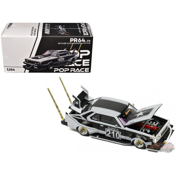 Skyline C210 Kaido Racer - Style Bosozoku Noir Mat - Pop Race 1:64 - PR640073 -  Passion Diecast 