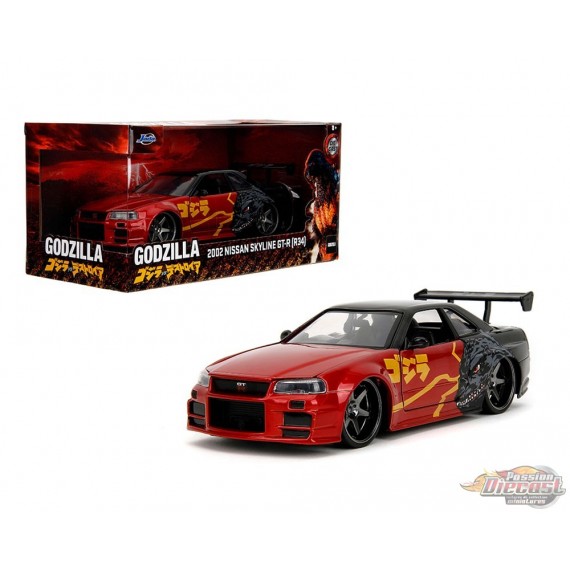 2002 Nissan Skyline GT-R R34 Godzilla Rouge et gris - Godzilla vs Destoroyah - Hollywood Rides - Jada - 1/24 - 35133