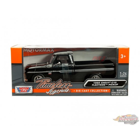 1966 Chevrolet C10 Fleetside Pickup Black - Timeless Legends - Motormax 1-24 - 73355AC-BK