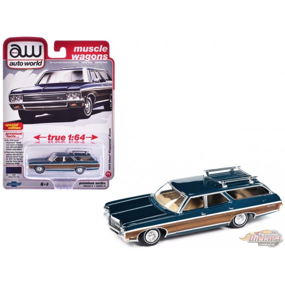 Chevrolet Kingswood 1970 en bleu Fatham - Auto World - 1/64 - AWSP169 B