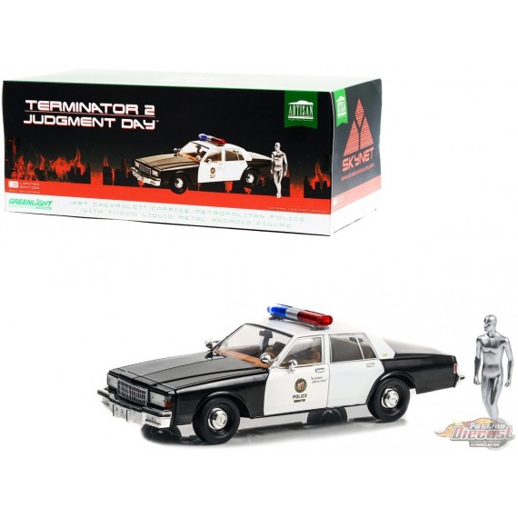 1987 Chevrolet Caprice  Police - Terminator 2 (1991) with T-1000 Liquid Metal Android Figure - Greenlight 1/18 - 19105