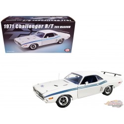 1971 Dodge Challenger R/T en blanc brillant avec bandes bleues Édition limitée - ACME - 1/18 - A1806027 Passion Diecast 