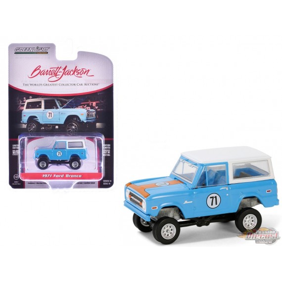 1971 Ford Bronco Custom SUV en bleu  - Barrett-Jackson 'Scottsdale Edition' Series 14 - 1/64 Greenlight - 37310 F