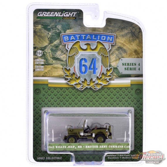 1942 Willy's MB Jeep - British Army Command Car - Battalion 64 Series 4 - 1/64 Greenlight - 61040 B