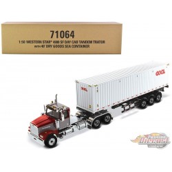 Western Star 4900 SF Day Cab rouge / remorque squelettique conteneur d'expédition  OOCL 40pi - Diecast Master - 1/50 - 71064