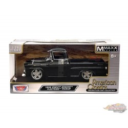 1958 Chevrolet Apache Fleetside Pickup with Custom Wheels - Black - Motormax 1-24 - 79311 MXBK - Passion Diecast 