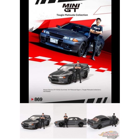 Nissan Skyline GT-R (R32) Nismo Gunmetal avec figurine Matsuda - Mini GT - 1:64 - MGT00869 Passion Diecast