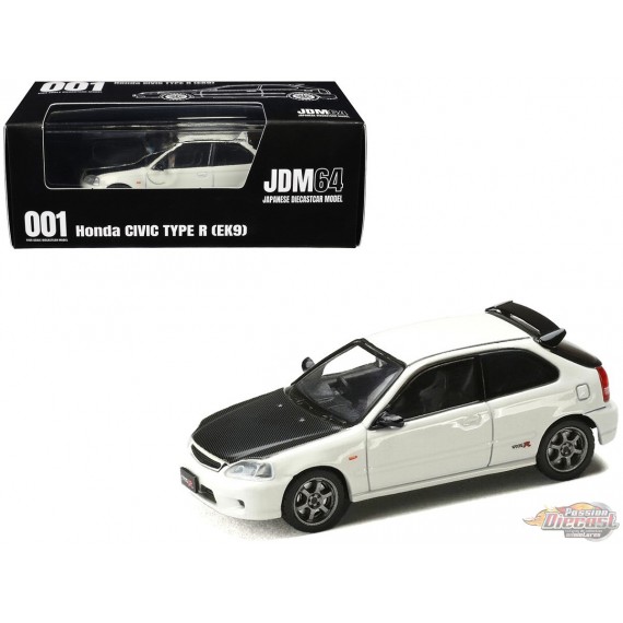 Honda Civic Type R (EK9) JDM Style - Championnat blanc & capot en carbone - Hobby Japan - 1:64 - HJDM001-3 Passion Diecast 