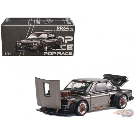 SKYLINE GT-R V8 DRIFT (HAKOSUKA) DARK CHROME - Pop Race 1:64 - PR640097 -  Passion Diecast 