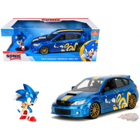 2012 Subaru Impreza WRX STI with Sonic Figure - Classic Sonic The Hedgehog - Hollywood Rides - Jada - 1/24 - 35871