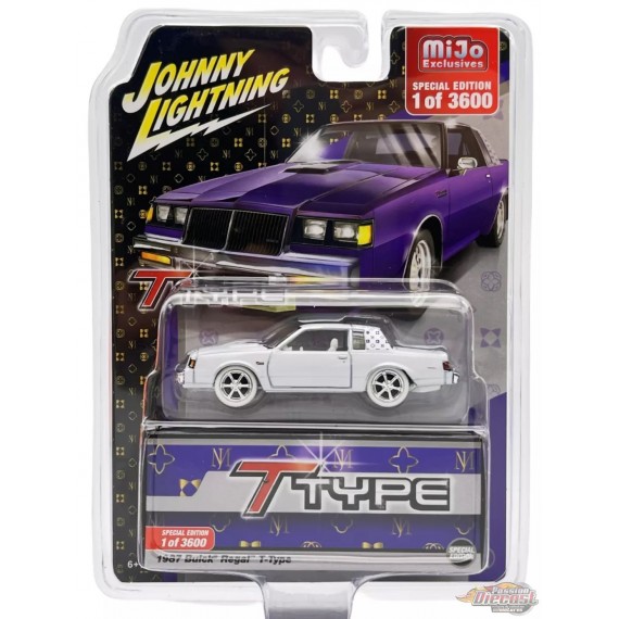 CHASE CAR 1987 Buick Regal T-Type Custom - Purple with White Top - Limited 3,600 - Johnny Lightning 1/64 - JLCP7475GR