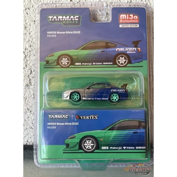 CHASE CAR VERTEX Nissan Silvia S15 Livrée Falken - Bleu - Tarmac Works - 1/64 - T64G-023-FAGR