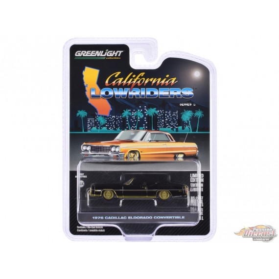 1976 Cadillac Eldorado Convertible in Black & Gold - California Lowriders Series 6 - 1/64 Greenlight - 63070 F